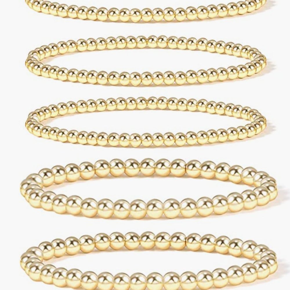 Gold Bead Bracelets for Women,14K Gold Plated Bead Ball Bracelet Set